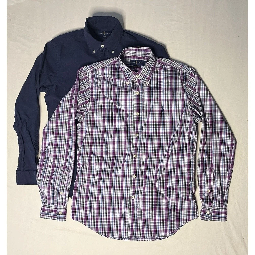 Polo Ralph Lauren Dress Shirts Men's SM Plaid Solid Long Sleeve Button Up Lot X2